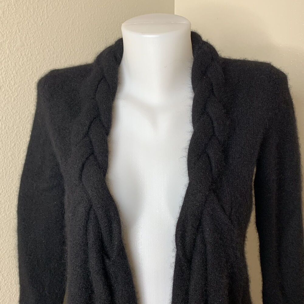 Frontgate Cashmere Braided Open Cardigan Sweater Black Sz Small Rolled Hem Tunic